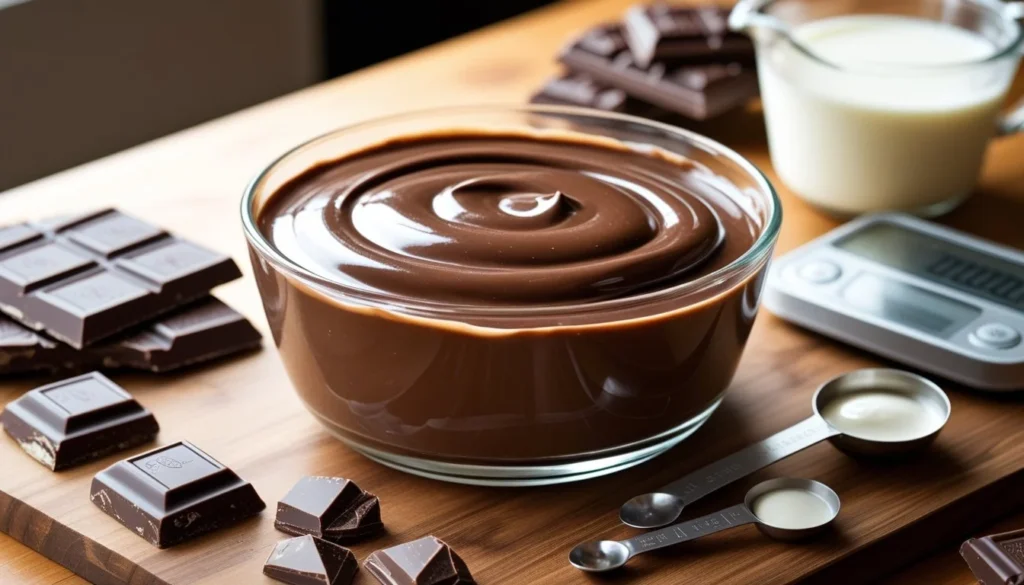 Pro tips for making the perfect chocolate ganache cake displayed with ingredients and tools.