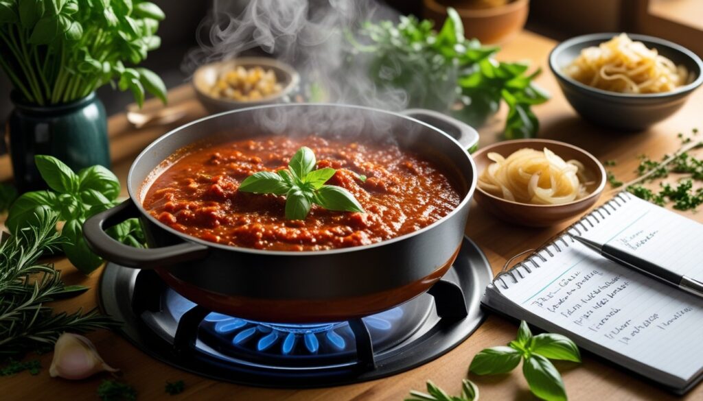 Pro tips for making Ragu pasta sauce displayed with ingredients.