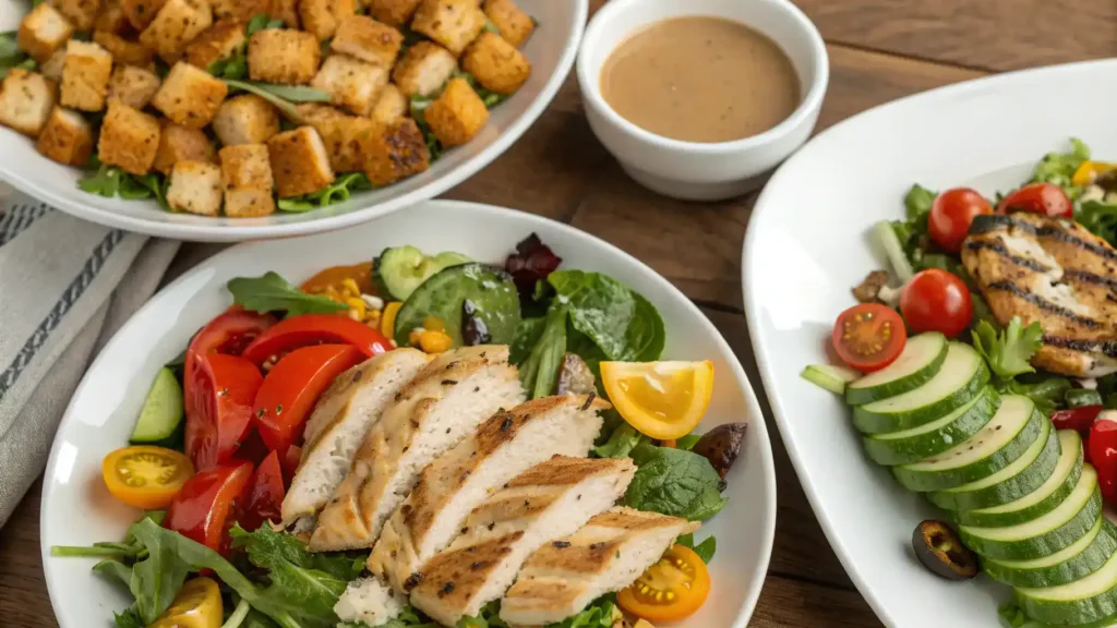 Dishes served with Italian dressing including salads and grilled chicken.