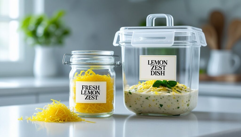 Proper storage methods for lemon zest and dishes.