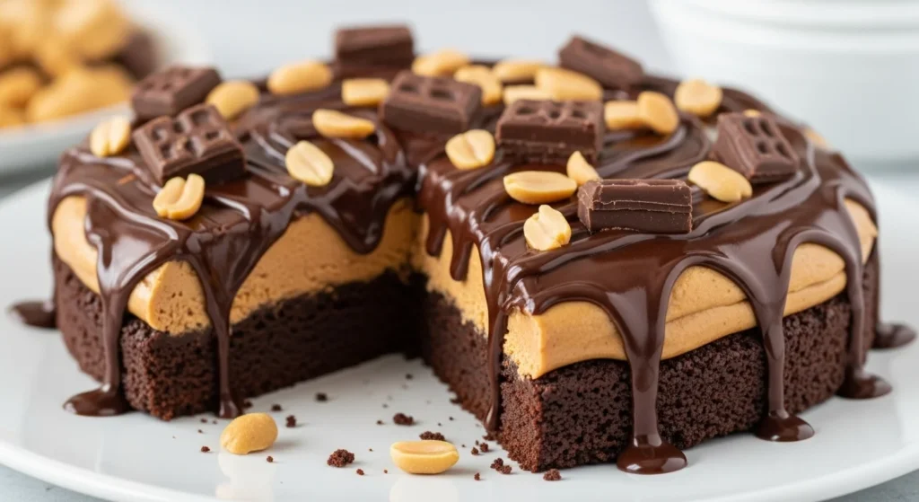Delicious chocolate peanut butter dessert served on a plate.