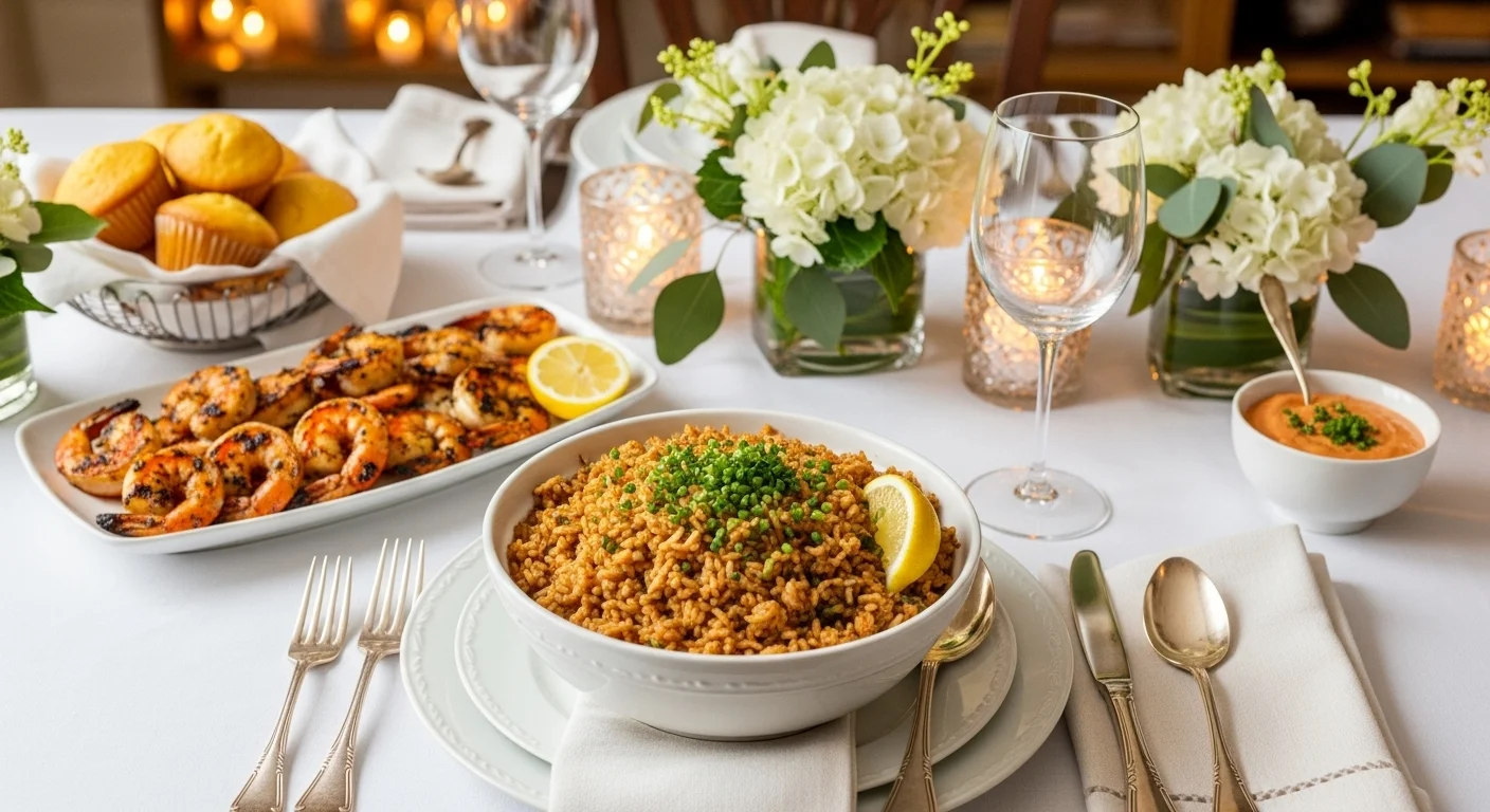 Dining table set with Zatarain's Dirty Rice and serving suggestions.