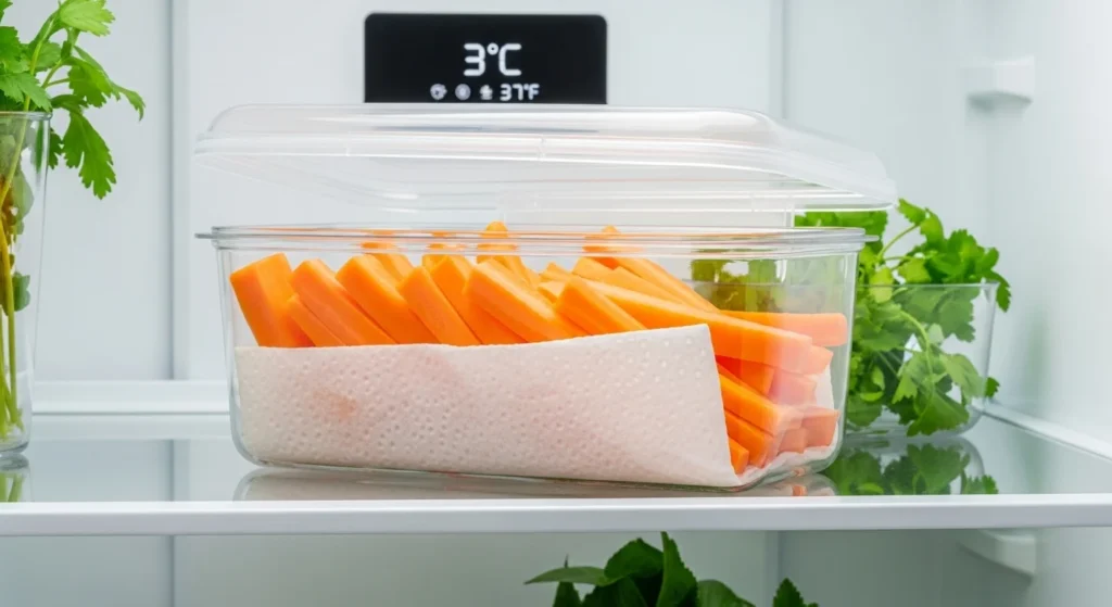 How to store carrot sticks in an airtight container.