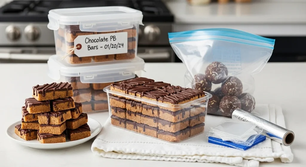 Storage methods for chocolate peanut butter treats.