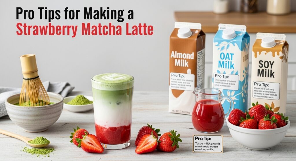 Pro tips for making the perfect Strawberry Matcha Latte, including fresh ingredients and whisking techniques.