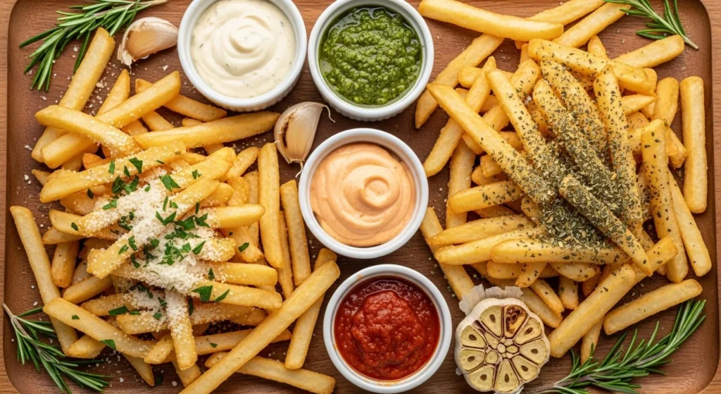 Creative serving suggestions for garlic fries.