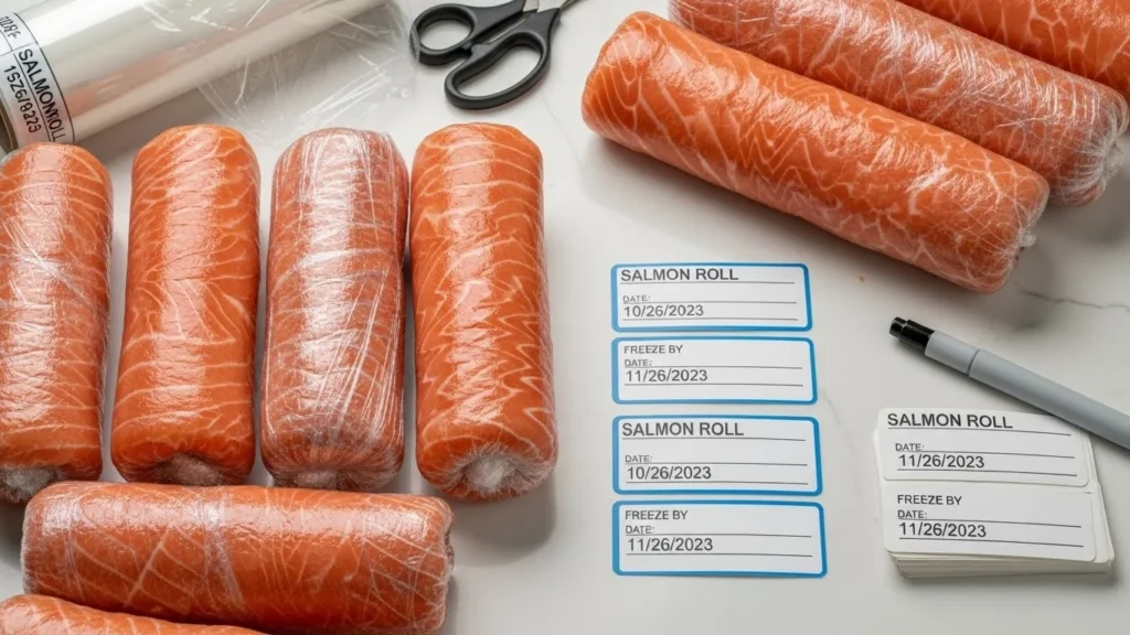 Proper storage methods for salmon rolls.