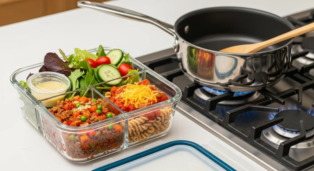 Storage and reheating tips for healthy hamburger helper.