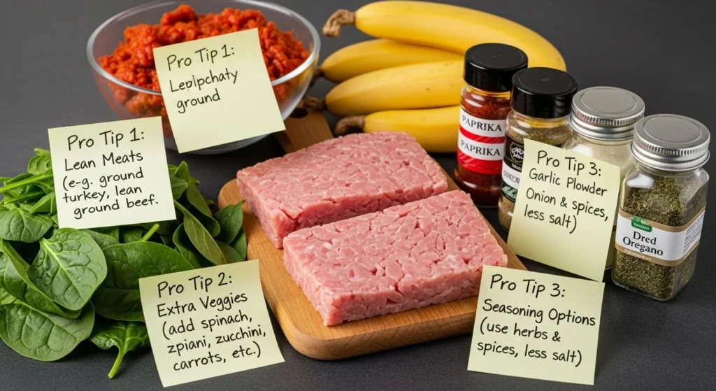 Pro tips for making healthy hamburger helper displayed in a kitchen setting.
