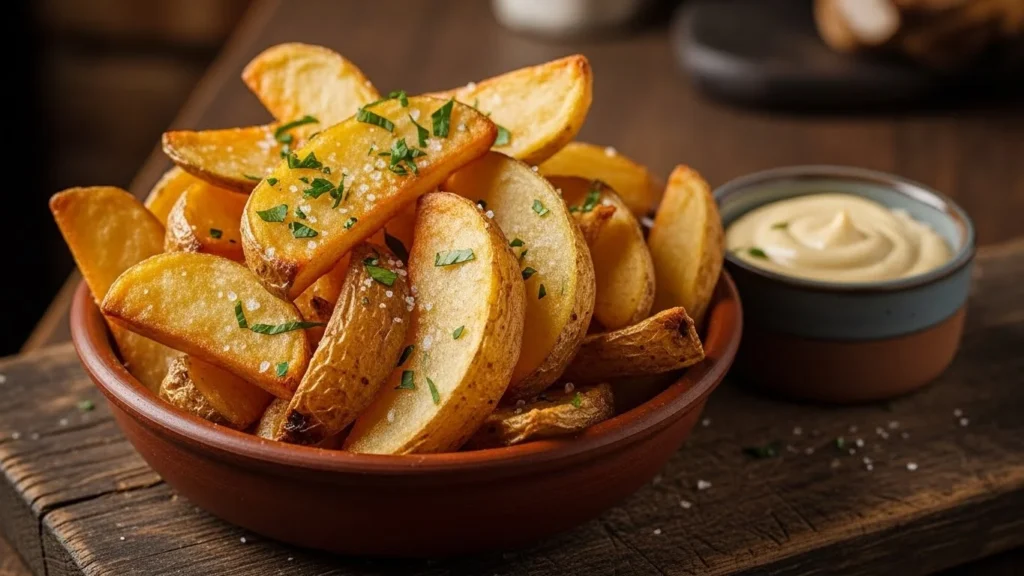 A bowl of crispy chips served with a delicious dip.