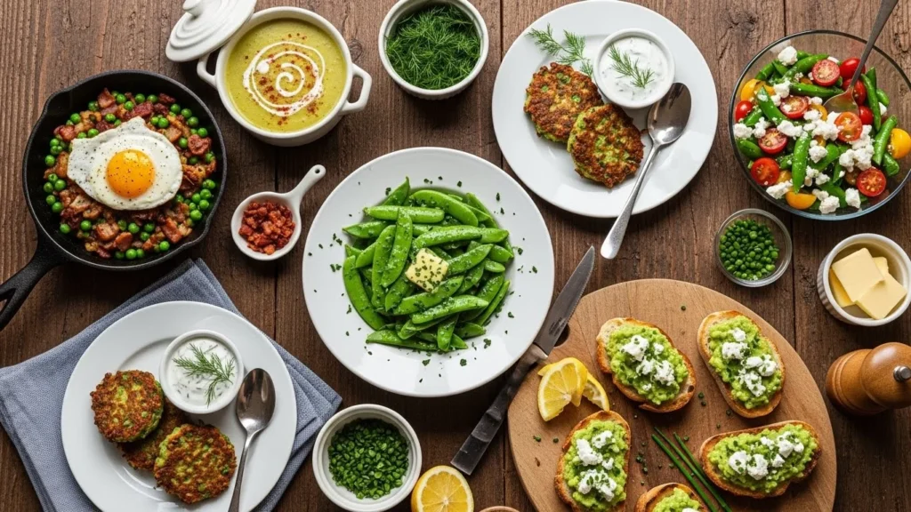 Creative serving suggestions for butter peas displayed on a table.