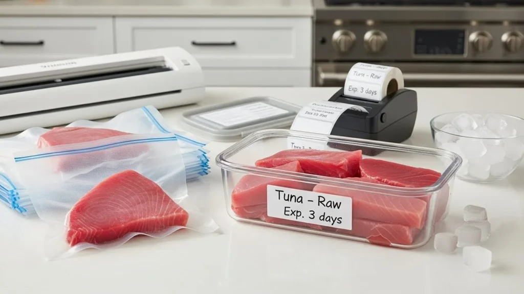 Storage methods for raw tuna leftovers.