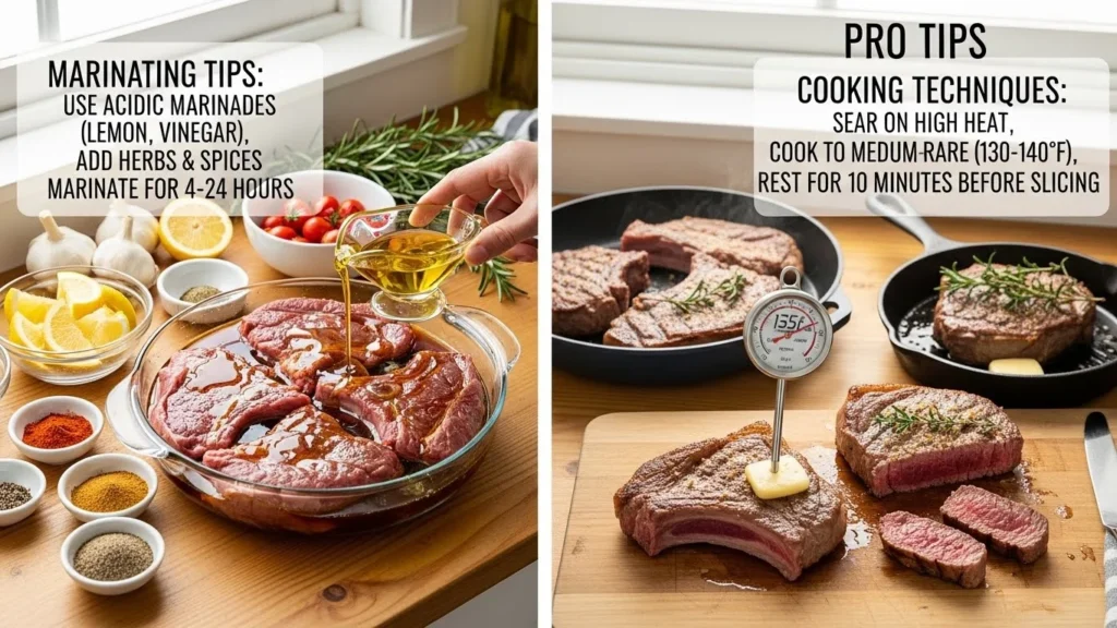 Pro tips for making mutton chops displayed visually.