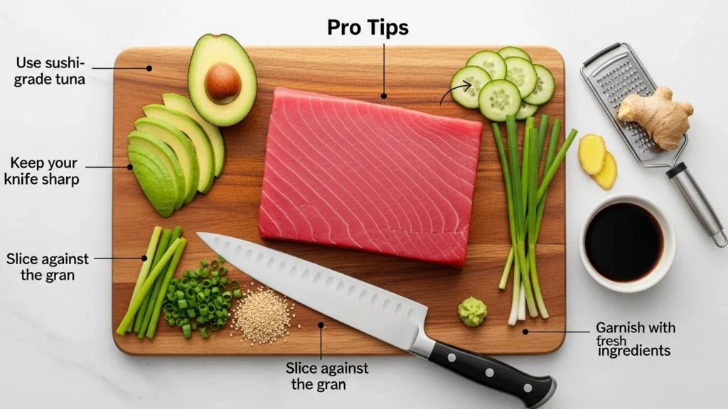 Pro tips for making a raw tuna recipe.