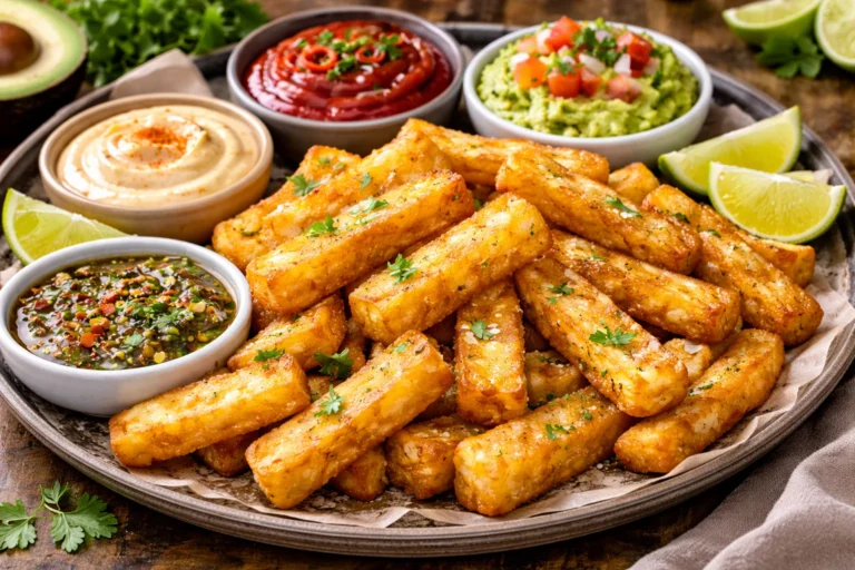 Crispy yuca fries served with a variety of dipping sauces.