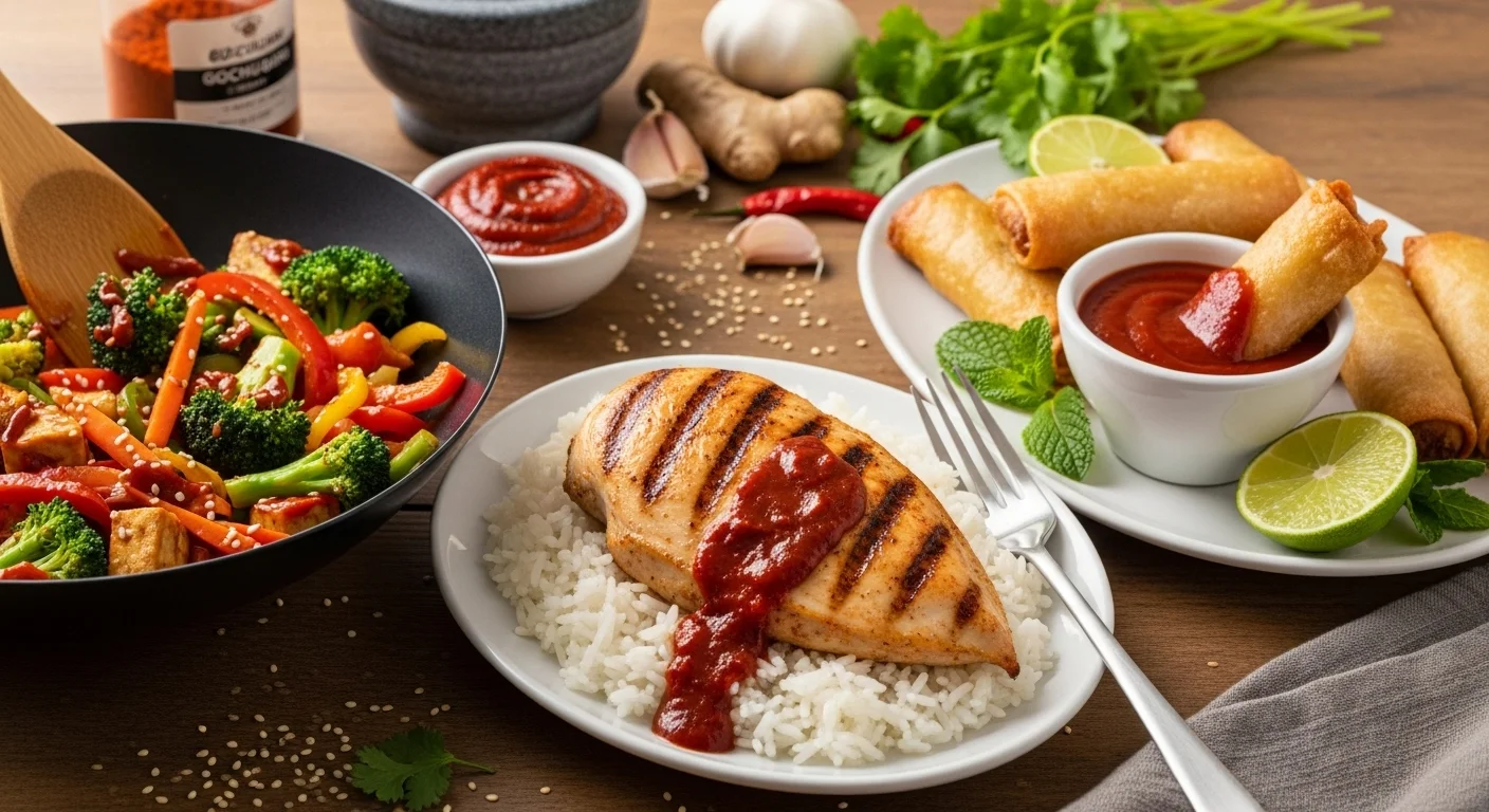 Different serving suggestions for gochujang sauce.