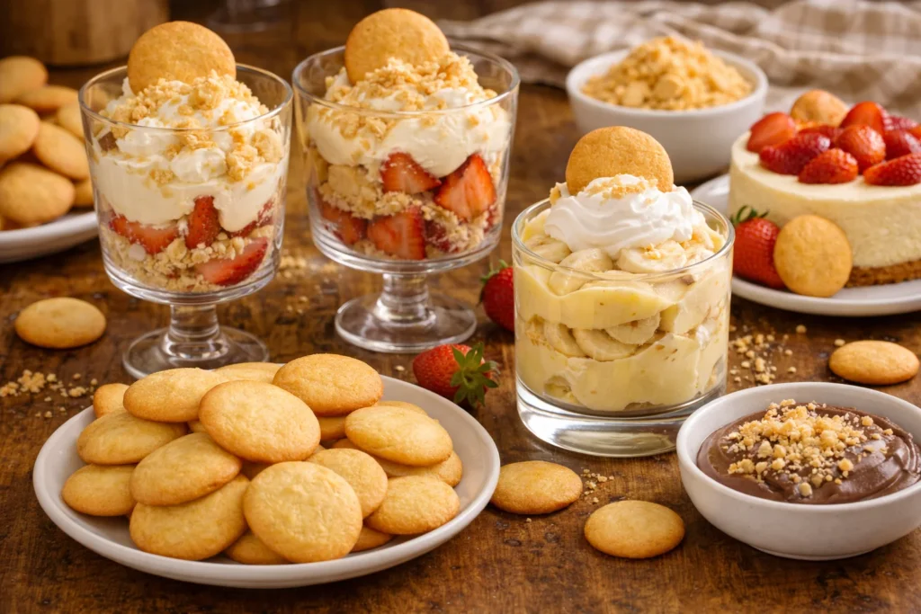 Different serving ideas for vanilla wafers.