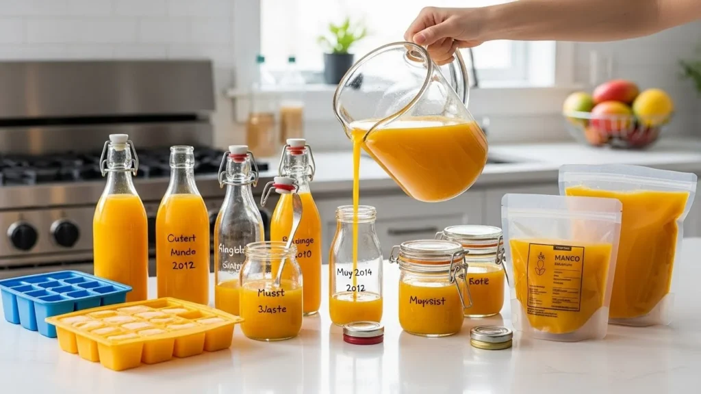 Storage tips for leftover mango juice.