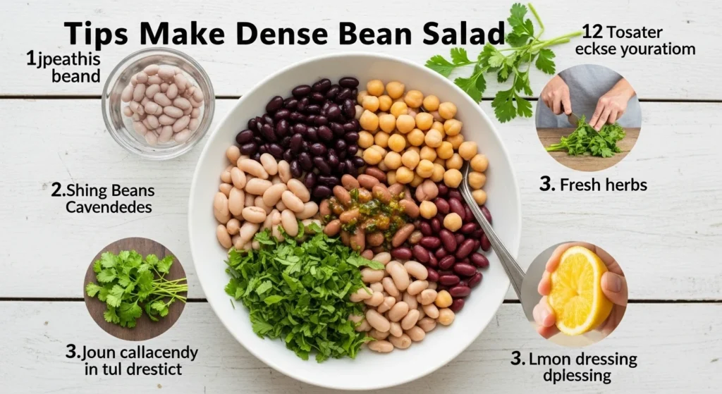 Pro tips for making a perfect Dense Bean Salad.